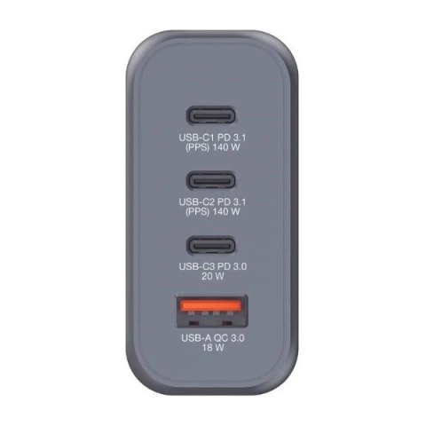 Ładowarka sieciowa Verbatim GaN 240W 3xUSB-C/USB-A Szara + Adapter