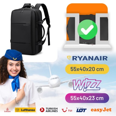 Pleacak wodoodporny Bange na laptopa miejski podróżny 46x30.5x20 cm z możliwością rozszerzenia do pracy samolotu męski damski z 