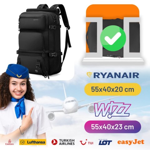 Plecak Antykradzieżowy wodoodporny Bange 30L miejski podróżny 51x32x20 cm do pracy samolotu męski damski z zamkiem szyfrowym i o