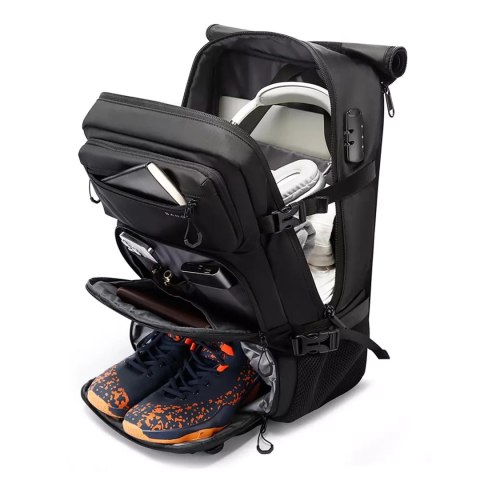 Plecak Antykradzieżowy wodoodporny Bange 30L miejski podróżny 51x32x20 cm do pracy samolotu męski damski z zamkiem szyfrowym i o