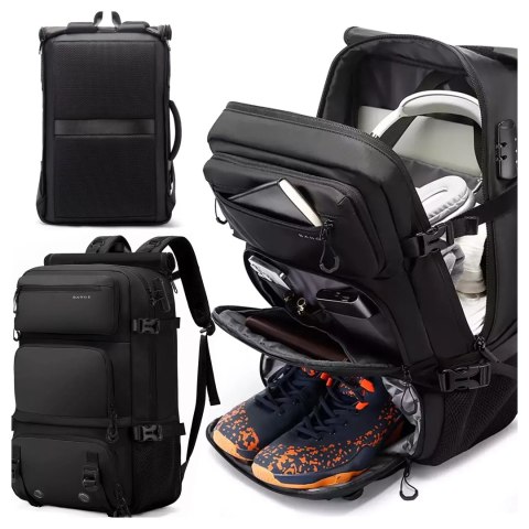 Plecak Antykradzieżowy wodoodporny Bange 30L miejski podróżny 51x32x20 cm do pracy samolotu męski damski z zamkiem szyfrowym i o