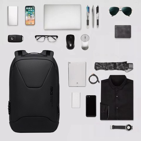 Plecak Antykradzieżowy wodoodporny Bange na laptopa 15.6" miejski podróżny 46x30x15 cm do pracy samolotu męski damski z gniazdem