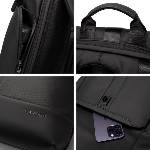 Plecak wodoodporny Bange na laptopa 15.6" miejski podróżny 43x30x18 cm do pracy samolotu męski damski Czarny