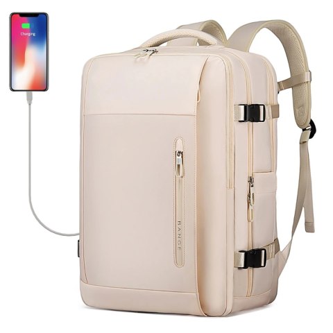 Plecak wodoodporny Bange na laptopa 15.6" miejski podróżny 46x31.5x20 cm do pracy samolotu męski damski z z gniazdem USB Beżowy