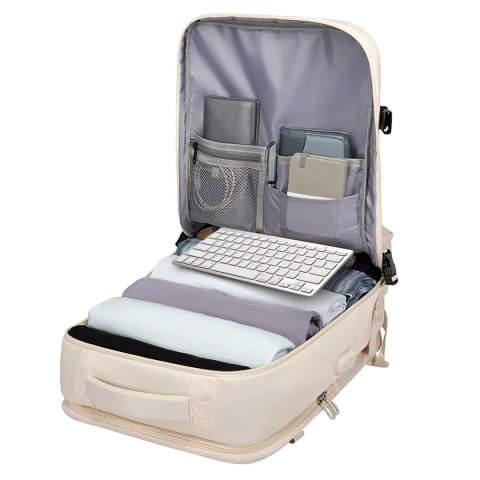 Plecak wodoodporny Bange na laptopa 15.6" miejski podróżny 46x31.5x20 cm do pracy samolotu męski damski z z gniazdem USB Beżowy