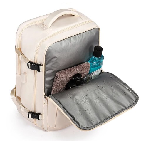 Plecak wodoodporny Bange na laptopa 15.6" miejski podróżny 46x31.5x20 cm do pracy samolotu męski damski z z gniazdem USB Beżowy