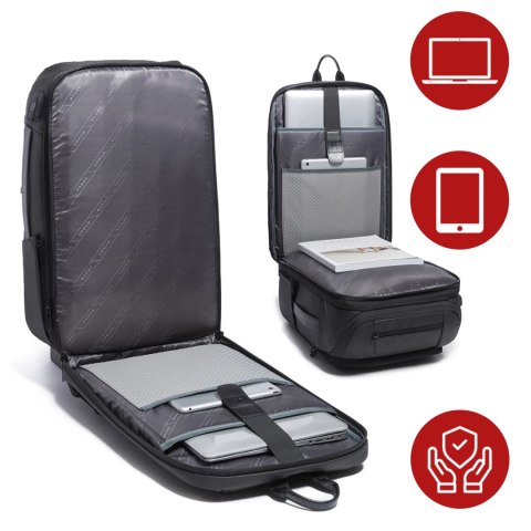 Plecak wodoodporny Bange na laptopa 15.6" miejski podróżny 49x31x18 cm powiększany do pracy samolotu męski damski z gniazdem USB