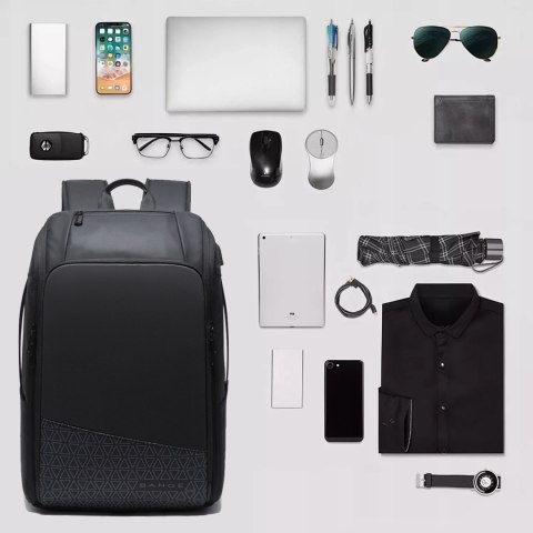 Plecak wodoodporny Bange na laptopa 15.6" miejski podróżny 49x31x18 cm powiększany do pracy samolotu męski damski z gniazdem USB