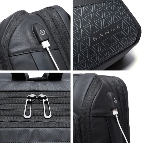 Plecak wodoodporny Bange na laptopa 15.6" miejski podróżny 49x31x18 cm powiększany do pracy samolotu męski damski z gniazdem USB