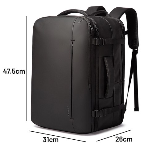 Plecak wodoodporny Bange na laptopa 17" miejski podróżny 47.5x31x26 cm rozszerzany do pracy samolotu męski damski Czarny