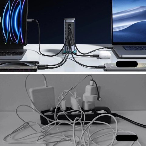 Wieloportowa ładowarka Joyroom 65W GaN, 4x USB-C, 2x USB-A, ciemnoszara