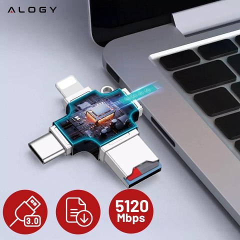 Czytnik kart SD Alogy SmartRead Pro 4w1 adapter USB3.0 do TF / Lightning / USB-C / micro USB