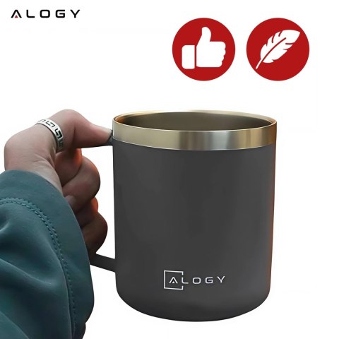Kubek termiczny 420ml z uchwytem pokrywką na kawę herbatę stalowy zimne i ciepłe napoje Alogy Szary