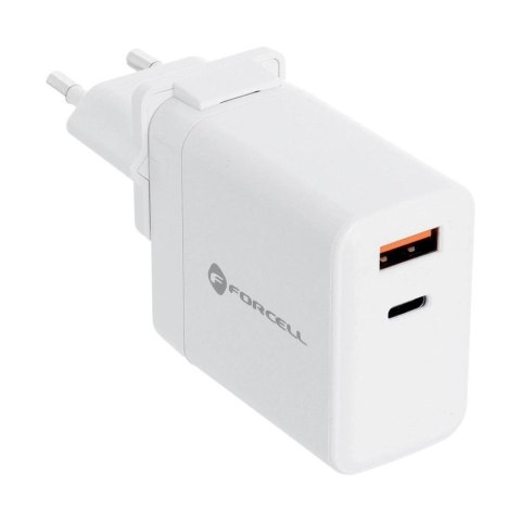 Ładowarka sieciowa 3w1 FORCELL F-ENERGY Typ C + USB A PD QC4.0 3A 45W z wymiennymi wtyczkami Biała