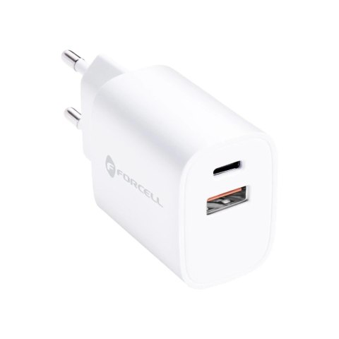 Ładowarka sieciowa FORCELL F-ENERGY Typ C + USB A PD QC4.0 3A 30W Biała