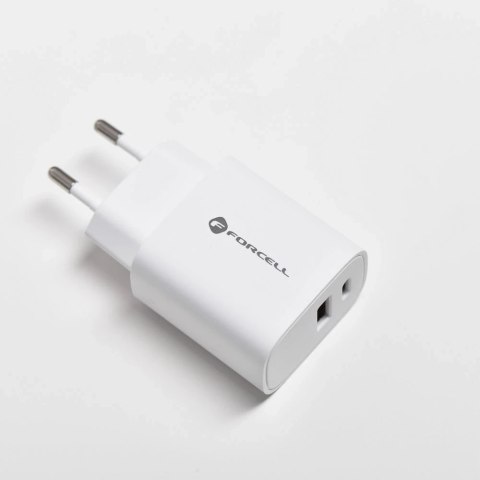 Ładowarka sieciowa FORCELL F-ENERGY Typ C + USB A PD QC4.0 3A 30W Biała