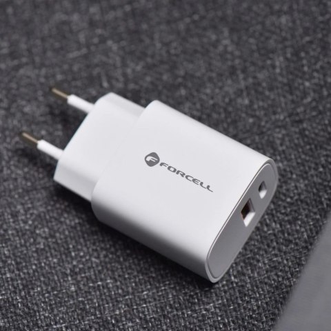 Ładowarka sieciowa FORCELL F-ENERGY Typ C + USB A PD QC4.0 3A 30W Biała