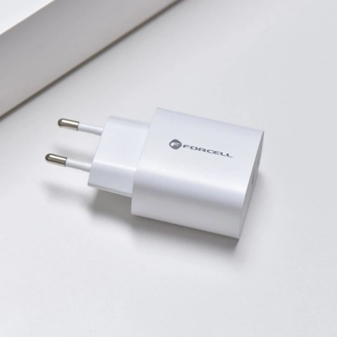Ładowarka sieciowa FORCELL F-ENERGY Typ C + USB A PD QC4.0 3A 30W Biała