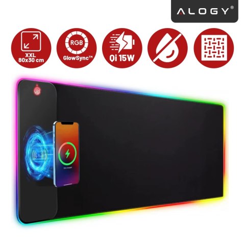 Podkładka na biurko z oświetleniem LED RGB pod myszkę mysz klawiaturę z ładowarką Qi do telefonu Alogy QiGlow Pro Mata ochronna 