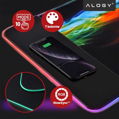 Podkładka na biurko z oświetleniem LED RGB pod myszkę mysz klawiaturę z ładowarką Qi do telefonu Alogy QiGlow Pro Mata ochronna 