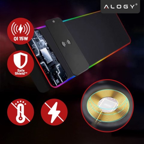 Podkładka na biurko z oświetleniem LED RGB pod myszkę mysz klawiaturę z ładowarką Qi do telefonu Alogy QiGlow Pro Mata ochronna 