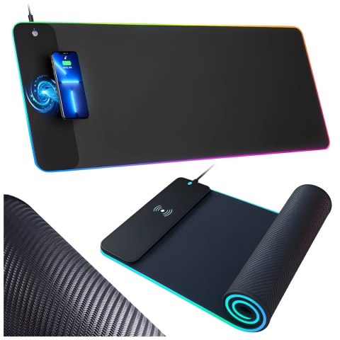 Podkładka na biurko z oświetleniem LED RGB pod myszkę mysz klawiaturę z ładowarką Qi do telefonu Alogy QiGlow Pro Mata ochronna 