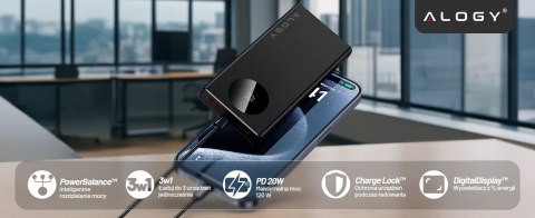PowerBank 10000mAh z Technologią PD 120W, Szybkie Ładowanie PowerDelivery, Porty 2x USB-A i 1x USB-C, Wysoka Moc i Kompaktowy De