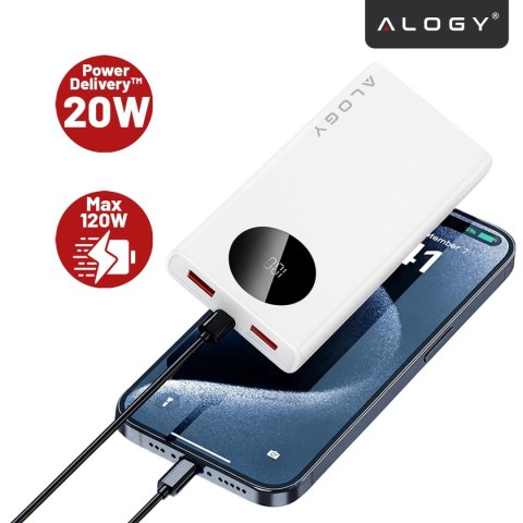 PowerBank 10000mAh z Technologią PD 120W, Szybkie Ładowanie PowerDelivery, Porty 2x USB-A i 1x USB-C, Wysoka Moc i Kompaktowy De
