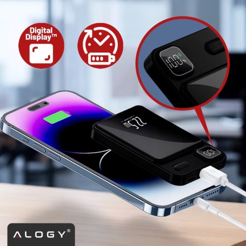 PowerBank Bezprzewodowy 10000mAh z Technologią MagSafe, Szybkie Ładowanie 22.5W PD20W, Kompaktowy i Magnetyczny, Alogy MagCharge