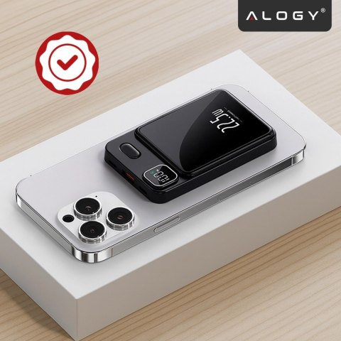 PowerBank Bezprzewodowy 10000mAh z Technologią MagSafe, Szybkie Ładowanie 22.5W PD20W, Kompaktowy i Magnetyczny, Alogy MagCharge