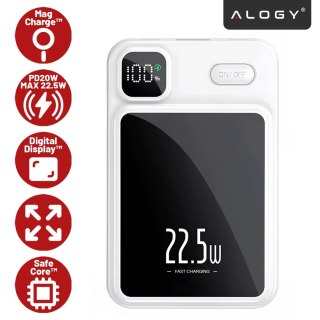 PowerBank Bezprzewodowy 10000mAh z Technologią MagSafe, Szybkie Ładowanie 22.5W PD20W, Kompaktowy i Magnetyczny, Alogy MagCharge