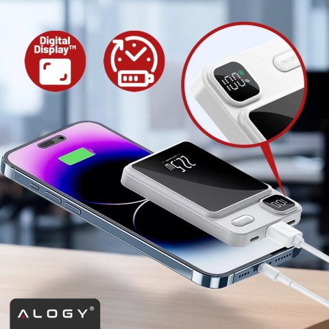 PowerBank Bezprzewodowy 10000mAh z Technologią MagSafe, Szybkie Ładowanie 22.5W PD20W, Kompaktowy i Magnetyczny, Alogy MagCharge