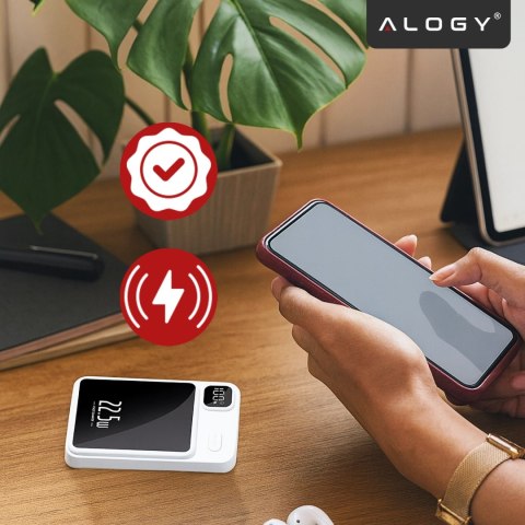 PowerBank Bezprzewodowy 10000mAh z Technologią MagSafe, Szybkie Ładowanie 22.5W PD20W, Kompaktowy i Magnetyczny, Alogy MagCharge