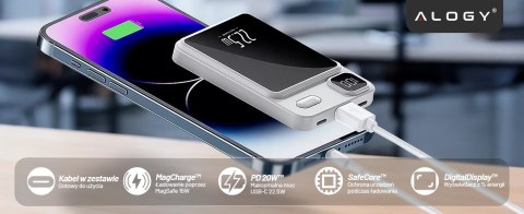 PowerBank Bezprzewodowy 10000mAh z Technologią MagSafe, Szybkie Ładowanie 22.5W PD20W, Kompaktowy i Magnetyczny, Alogy MagCharge