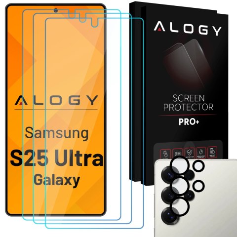 3x Szkło hartowane na ekran + szkło na obiektyw do Samsung Galaxy S25 Ultra ochronne szkiełko na ekran i aparat 9H Alogy GlassGu