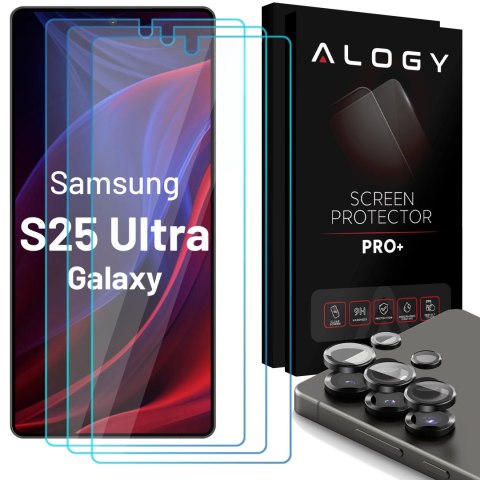 3x Szkło hartowane na ekran + szkło na obiektyw do Samsung Galaxy S25 Ultra ochronne szkiełko na ekran i aparat 9H Alogy GlassGu