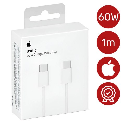 Kabel Apple USB-C do USB-C 1m, 60W, biały, trwały, oryginalny