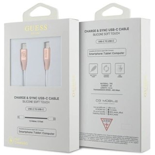 Kabel Guess USB-C do USB-C 1,5m, silikonowy, szybkie ładowanie, różowy
