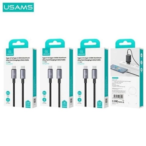 Kabel USAMS US-SJ678 USB-C do USB-C 0,25m, 60W, nylonowy oplot, czarny
