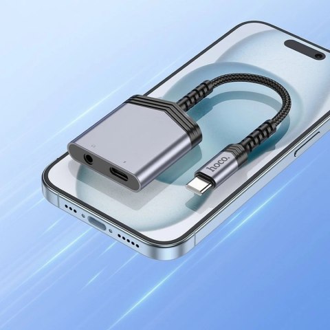 HOCO Adapter AUX 2w1 Typ C Do Typ C / Jack 3,5 mm 27W LS39 Szary