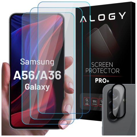 3x Szkło hartowane na ekran + szkło na obiektyw do Samsung Galaxy A56/A36 5G 2025 ochronne szkiełko na ekran i aparat 9H Alogy G
