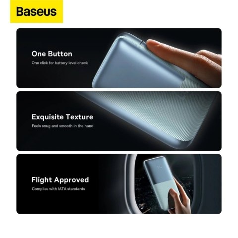 BASEUS Power Bank 10000 mAh + Kabel USB-A do Typ-C PD QC3.0 3A 20W PPBD040103 Niebieski