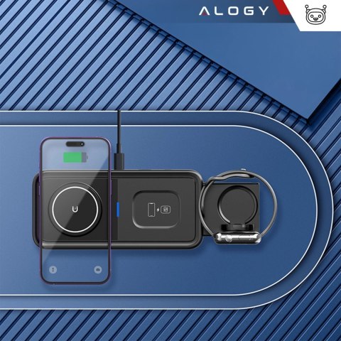 Ładowarka Indukcyjna Alogy Bezprzewodowa Qi PD QC 3.0 2w1 Szybka do Apple iPhone Airpods Watch Stacja ładująca stojak czarna