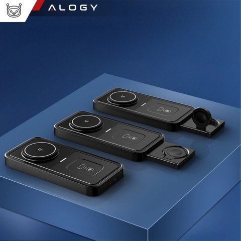 Ładowarka Indukcyjna Alogy Bezprzewodowa Qi PD QC 3.0 2w1 Szybka do Apple iPhone Airpods Watch Stacja ładująca stojak czarna