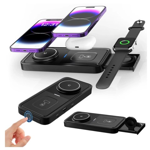 Ładowarka Indukcyjna Alogy Bezprzewodowa Qi PD QC 3.0 2w1 Szybka do Apple iPhone Airpods Watch Stacja ładująca stojak czarna