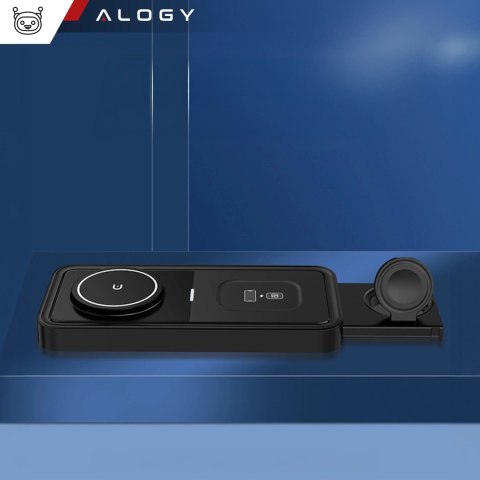 Ładowarka Indukcyjna Alogy Bezprzewodowa Qi PD QC 3.0 2w1 Szybka do Apple iPhone Airpods Watch Stacja ładująca stojak czarna