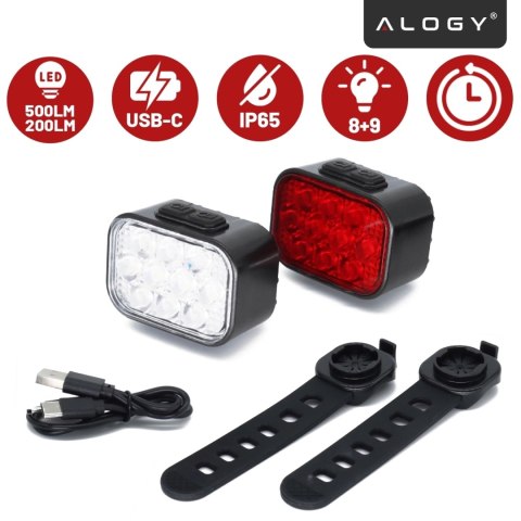 Lampka rowerowa LED 500 LM 200 LM Alogy DuoRide™ Lights 20 LED Latarka na rower wodoodporne światło światełko na przód i tył prz