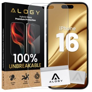 Szkło "NIETŁUKĄCE" do Apple iPhone 16 hybrydowe Alogy Flexi Full Glass 9H płaskie na cały ekran