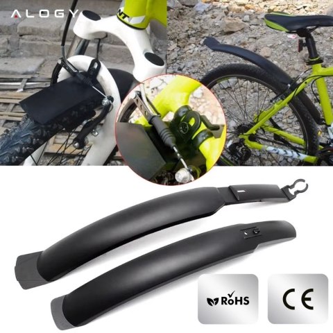 Błotniki rowerowe zestaw przód i tył komplet Alogy BikeShield Set wachlarze uniwersalne Błotnik rowerowy Czarne
