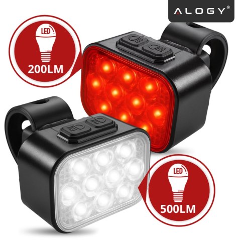 Lampka rowerowa LED 500 LM 200 LM Alogy DuoRide™ Lights 20 LED Latarka na rower wodoodporne światło światełko na przód i tył prz